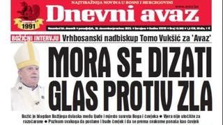 U današnjem "Dnevnom avazu" čitajte: Mora se dizati glas protiv zla