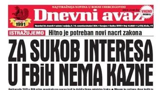 U dvobroju "Dnevnog avaza" čitajte zašto je hitno potreban novi nacrt zakona: Za sukob interesa u FBiH nema kazne