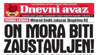 U današnjem "Dnevnom avazu" čitajte: On mora biti zaustavljen! 